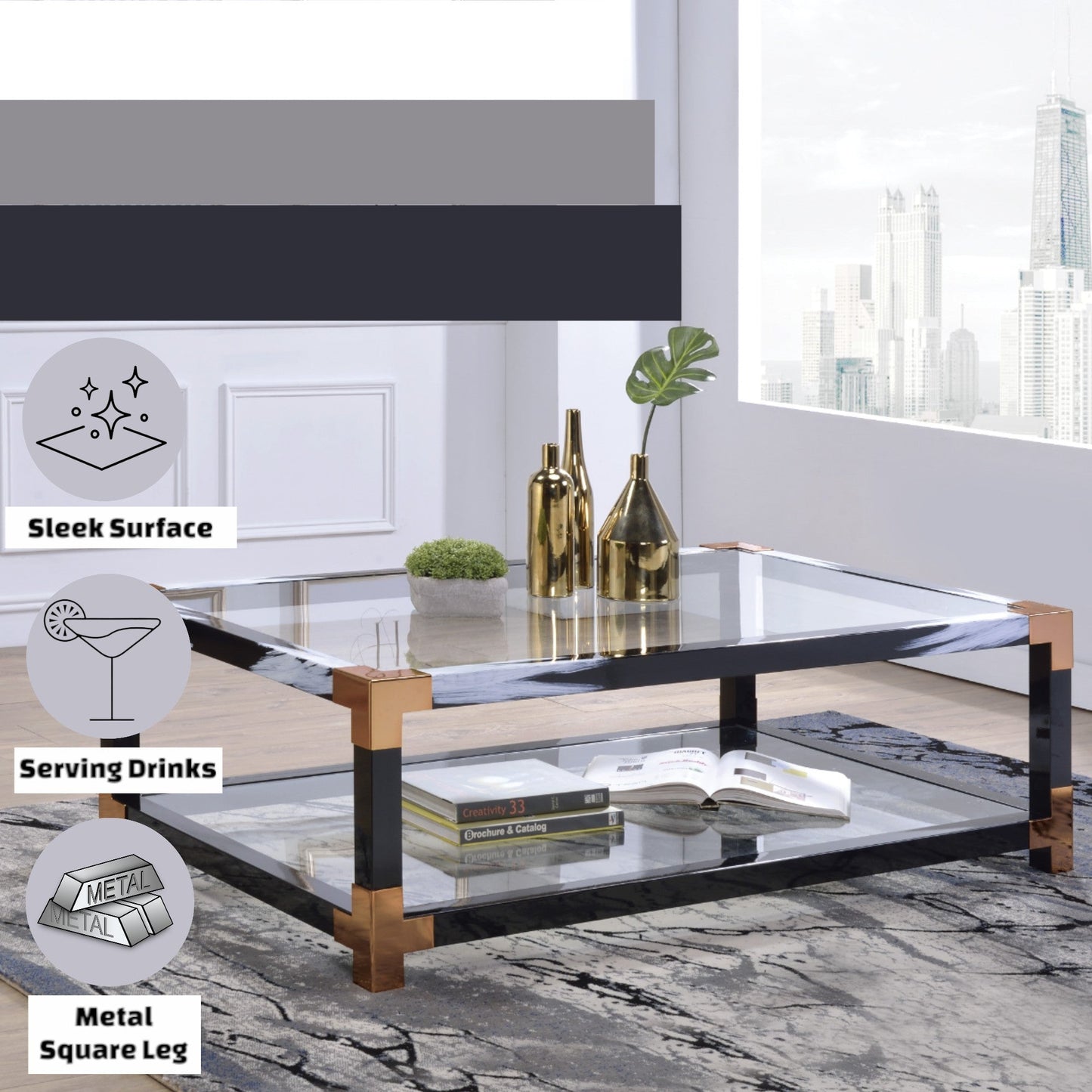 Lafty Clear Glass & White Brushed Finish Coffee Table - 1st Choice Furniture Direct