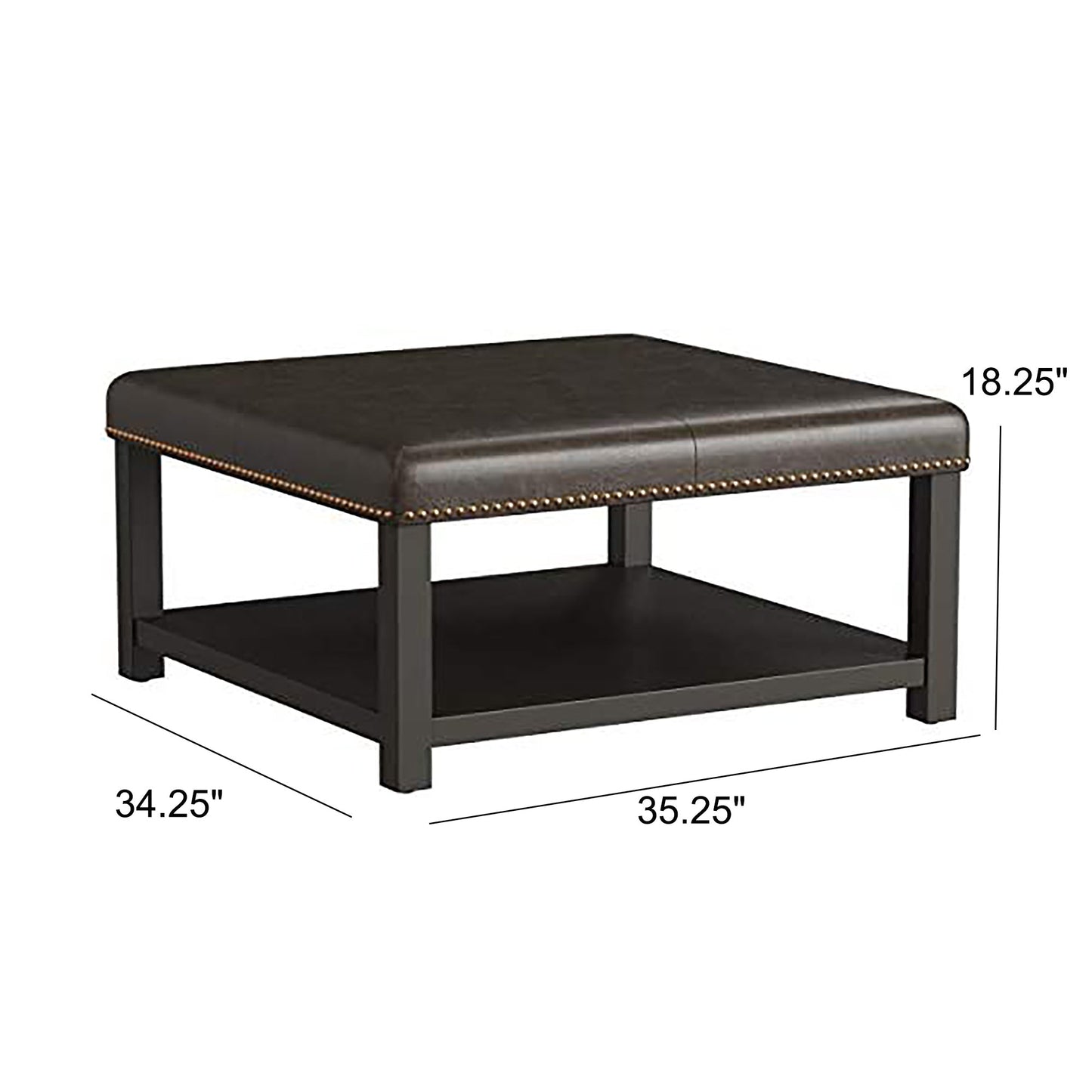 Large Square Ottoman Bench, faux leather Coffee Table Ottoman with rack & Solid Wood Legs, Oversized Ottoman for Living Room - 1st Choice Furniture Direct