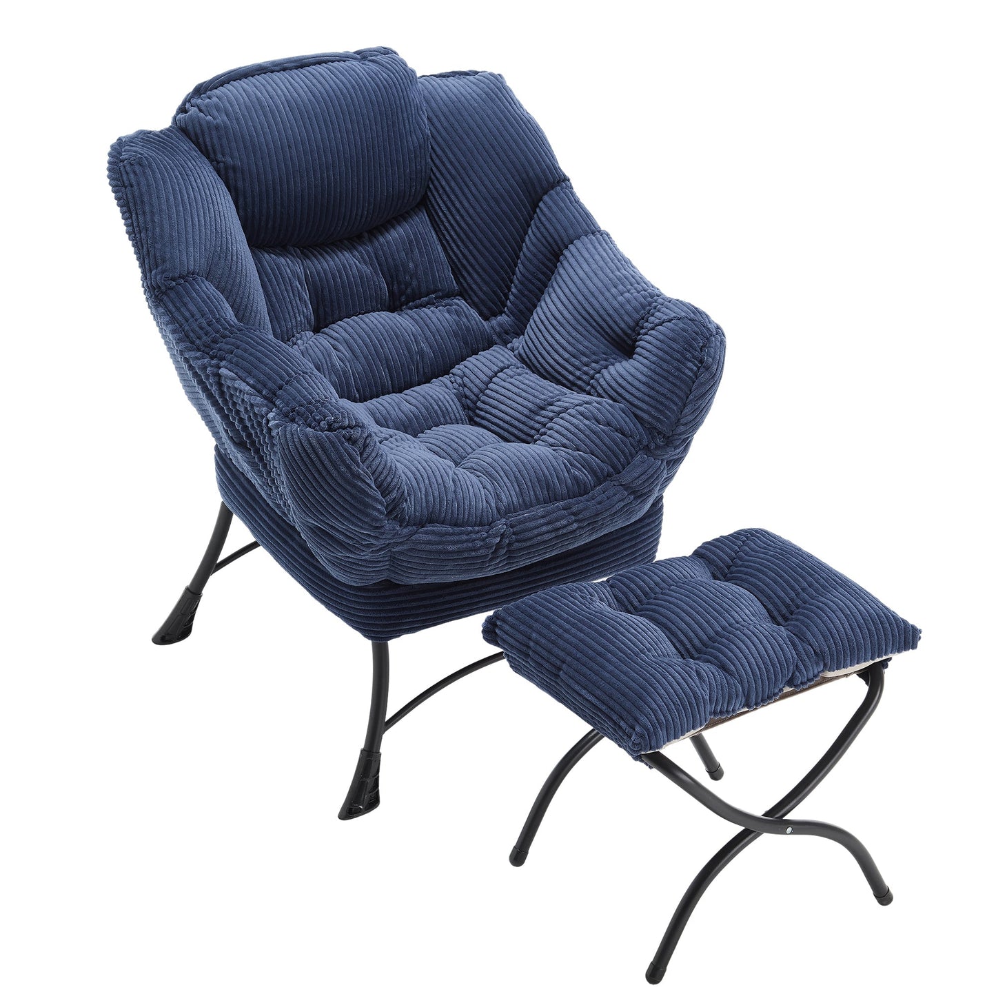 Lazy Chair with Ottoman, Modern Lounge Accent Chair with Armrests and a Side Pocket, Leisure Upholstered Sofa Chair Reading Chair with Footrest for Small Space, Corner Chair - Navy blue - 1st Choice Furniture Direct