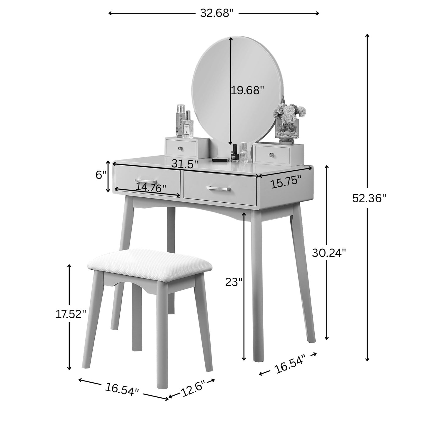 Liannon Contemporary Wood Vanity and Stool Set, White - 1st Choice Furniture Direct