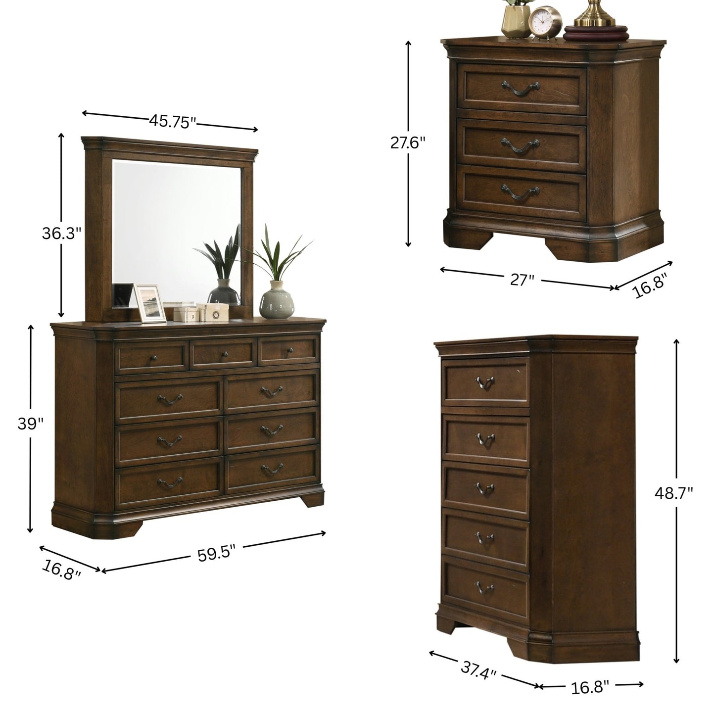 Maderne Traditional Wood Panel 5 pieces King Bed set with Dresser, Mirror, Nightstand and Chest - 1st Choice Furniture Direct