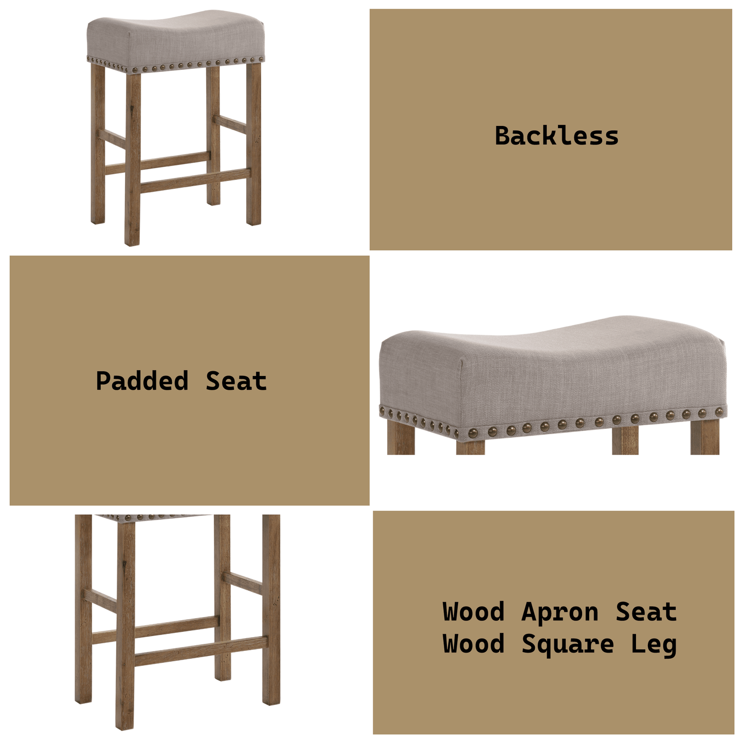 Martha II Tan Linen & Weathered Oak Finish Counter Height Stool (Set of 2) - 1st Choice Furniture Direct