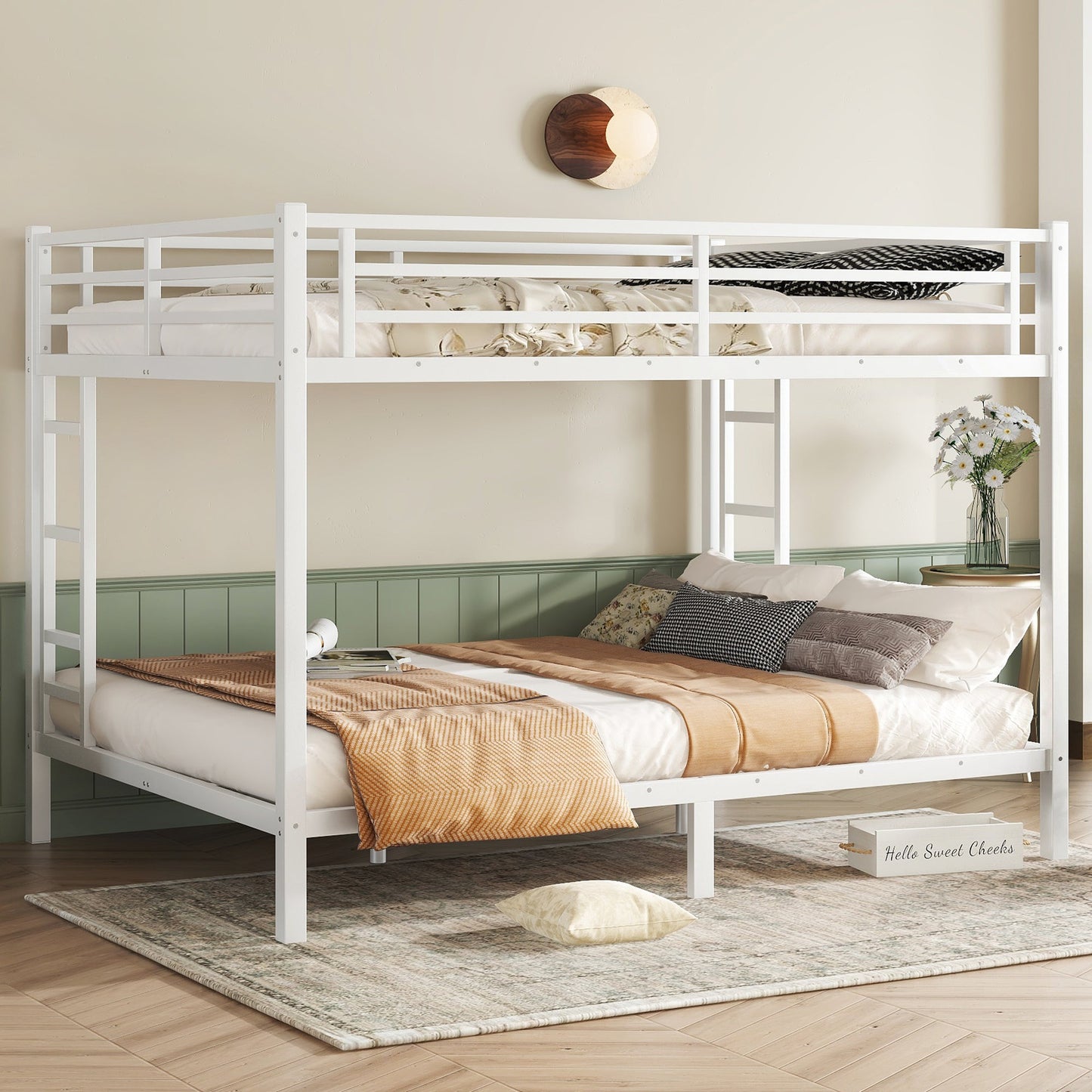 Metal Queen over Queen Bunk Bed for Teens and Adults,Space - Saving/Noise Reduced/No Box Spring Needed,White - 1st Choice Furniture Direct