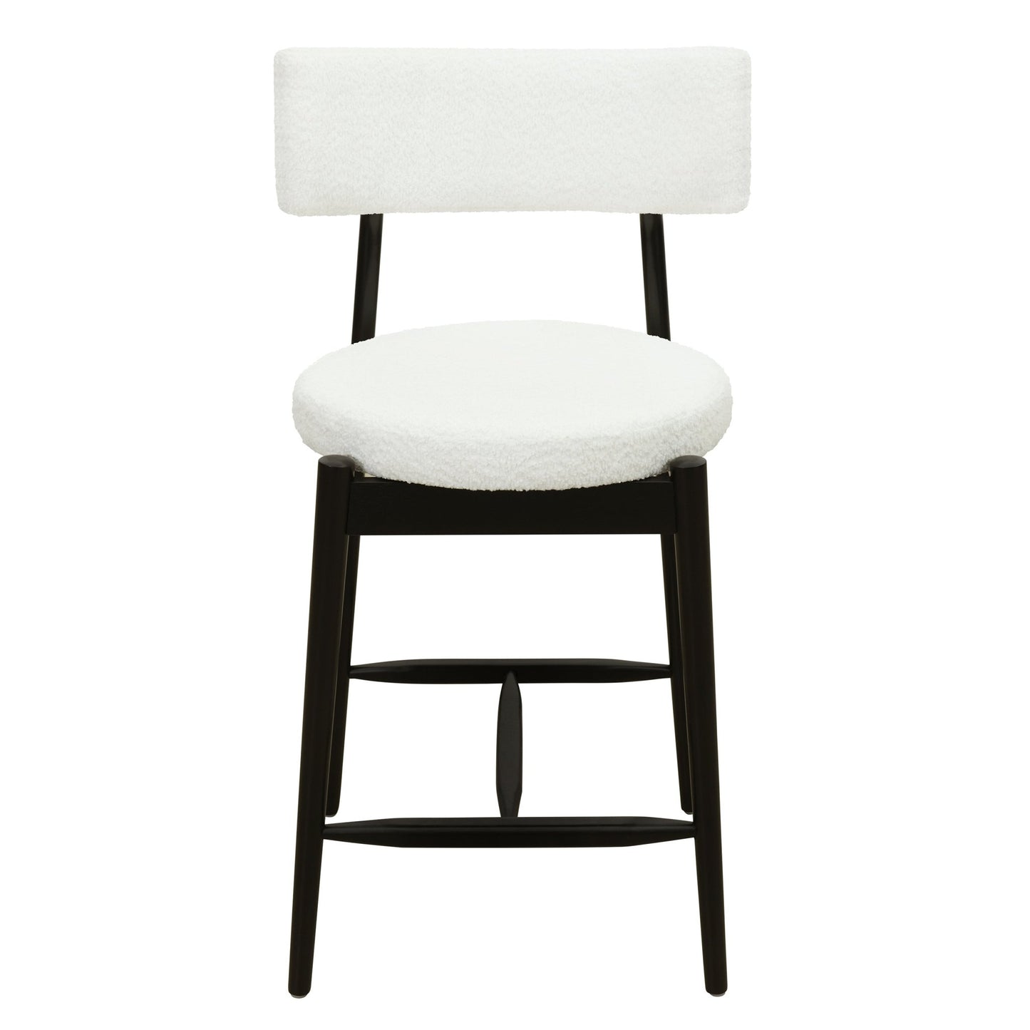 Mid Century Modern Counter Stool Set of 2 with Upholstered Seat, Black and Beige, Rubber Wood Frame - 1st Choice Furniture Direct
