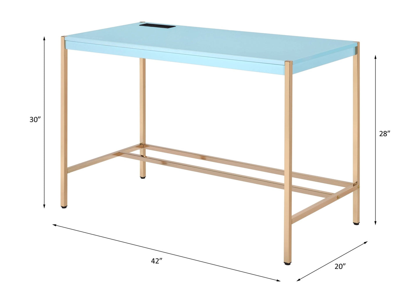 Midriaks Baby Blue & Gold Finish Writing Desk W/USB - 1st Choice Furniture Direct