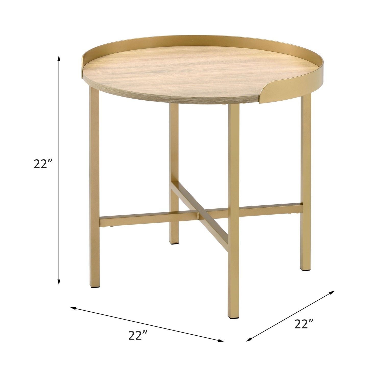 Mithea Oak Table Top & Gold Finish End Table - 1st Choice Furniture Direct