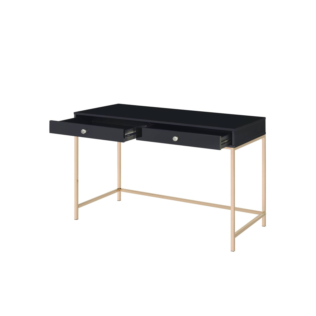 Modern Black High Gloss Writing Desk with Gold Metal Base - 1st Choice Furniture Direct