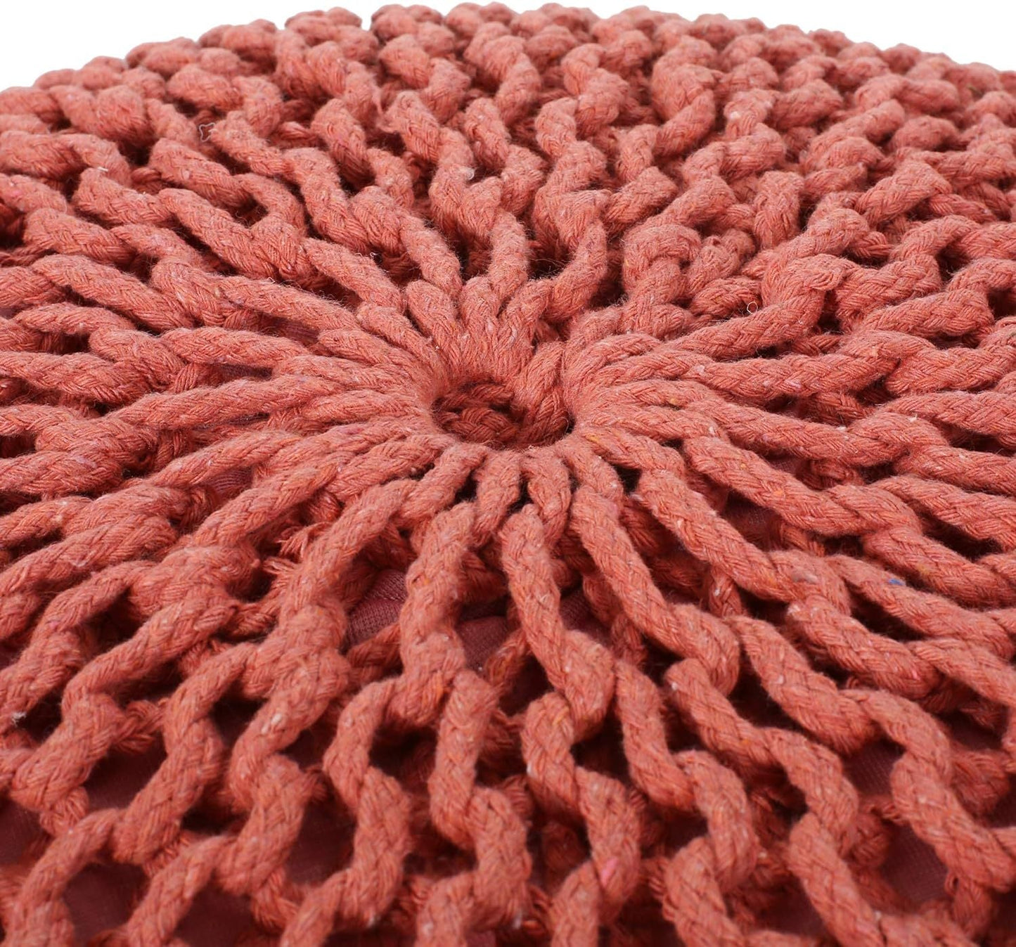 Modern Coral Knit Round Pouf Ottoman for Living Room - 1st Choice Furniture Direct