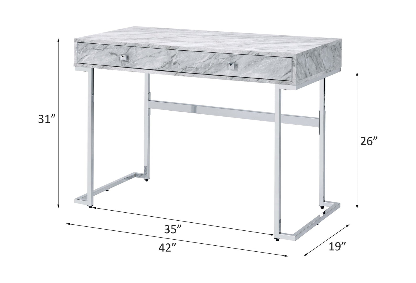 Modern Faux Marble Writing Desk with Chrome Frame and Drawers - 1st Choice Furniture Direct
