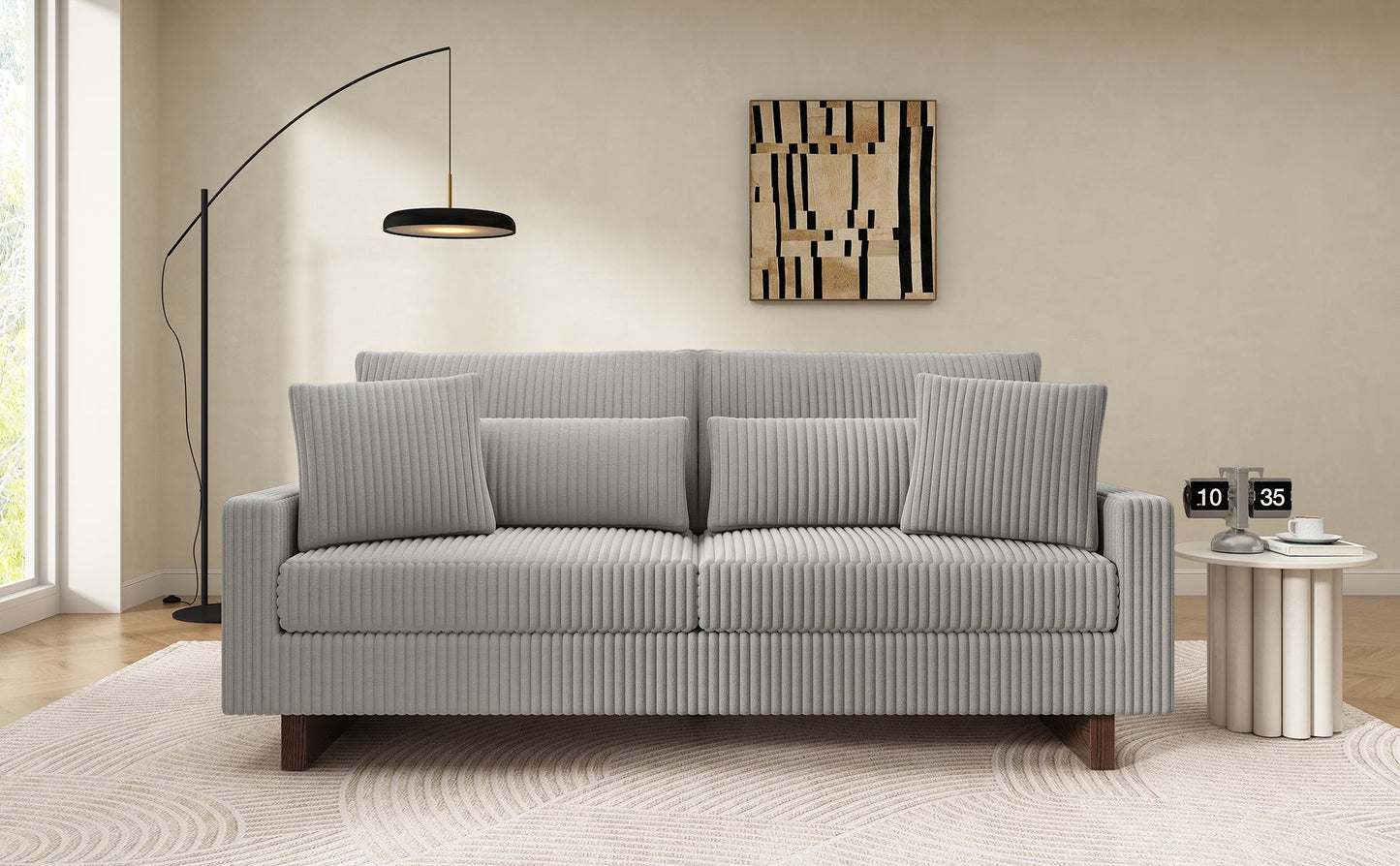 Modern Grey Corduroy Loveseat Sofa with Four Pillows, Upholstered 80.3' Couch for Living Room, Plywood and Pine Frame - 1st Choice Furniture Direct