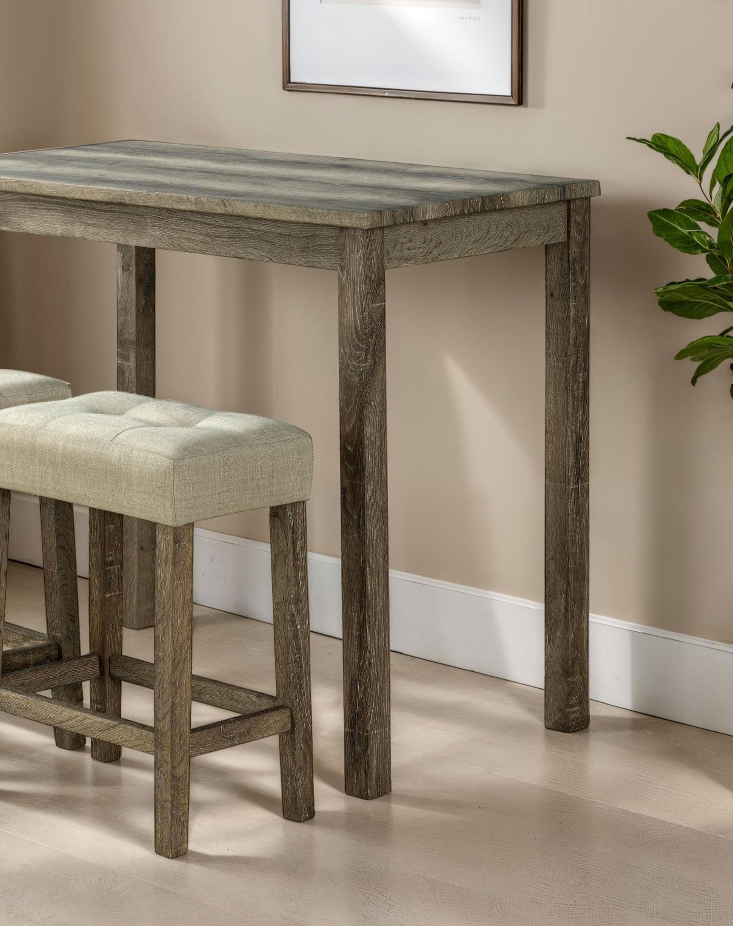 Modern Transitional Brown Dining Table w 2x Stools Biscuit - Tufted Seat Cushion Chair 3pc Dining Set - 1st Choice Furniture Direct