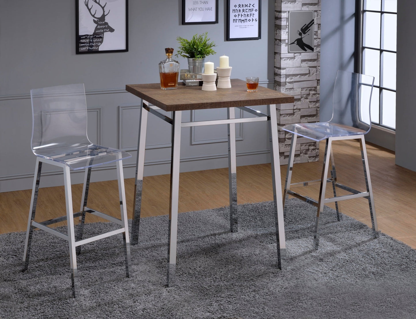 Nadia Oak and Chrome Bar Table - 1st Choice Furniture Direct