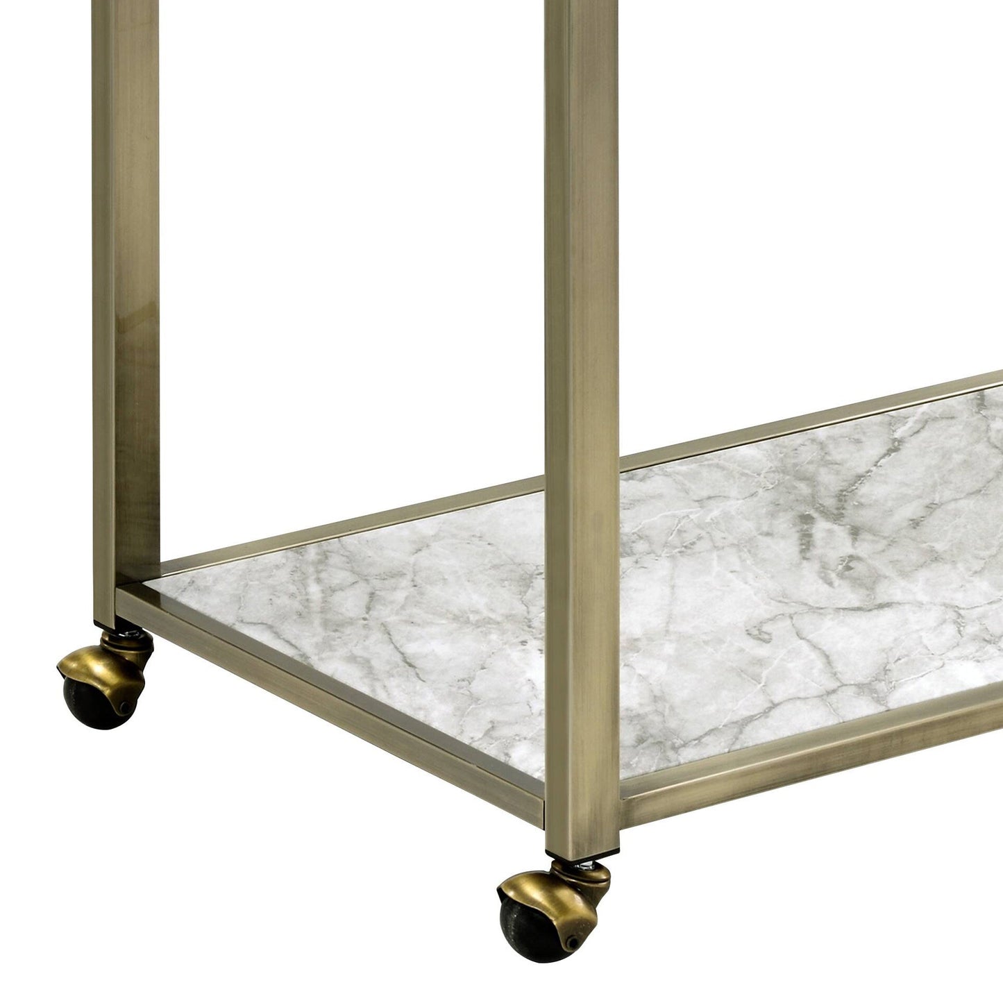 Neilo Clear Glass, Faux Marble Top & Wire Brass Finish Serving Cart - 1st Choice Furniture Direct