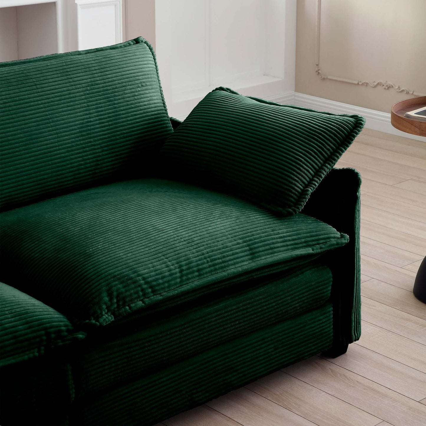 Ottoman Footstool in Corduroy Fabric, Can be Used with 2 Seater Sofas, 3 Seater Sofas and 4 Seater Sofas,Green Corduroy Fabric - 1st Choice Furniture Direct
