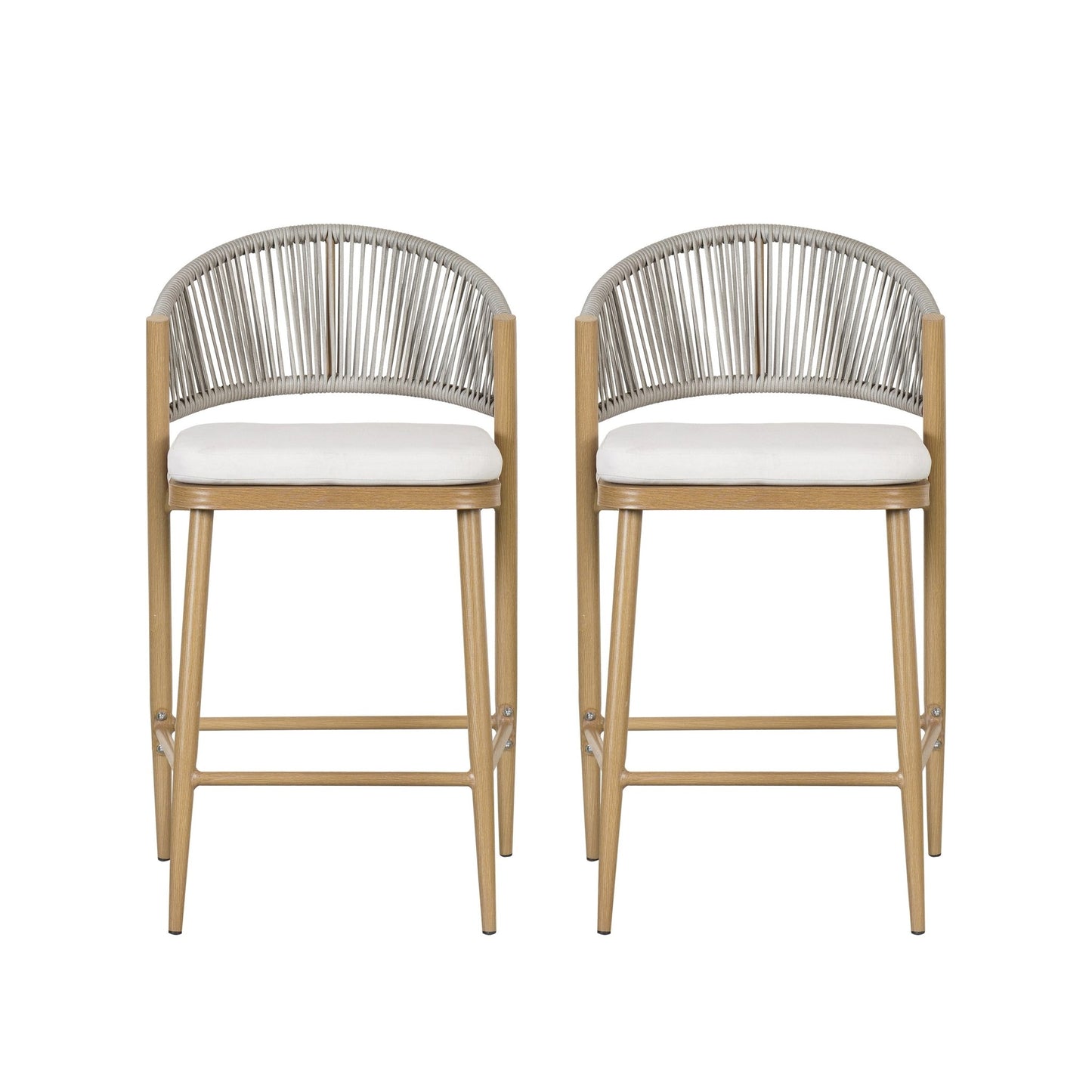 Outdoor 26' Counter Height Aluminum Frame Counter Stools with Scallop - shaped Backrest & Water - resistant Cushions, Set of 2, Maple Finish - 1st Choice Furniture Direct