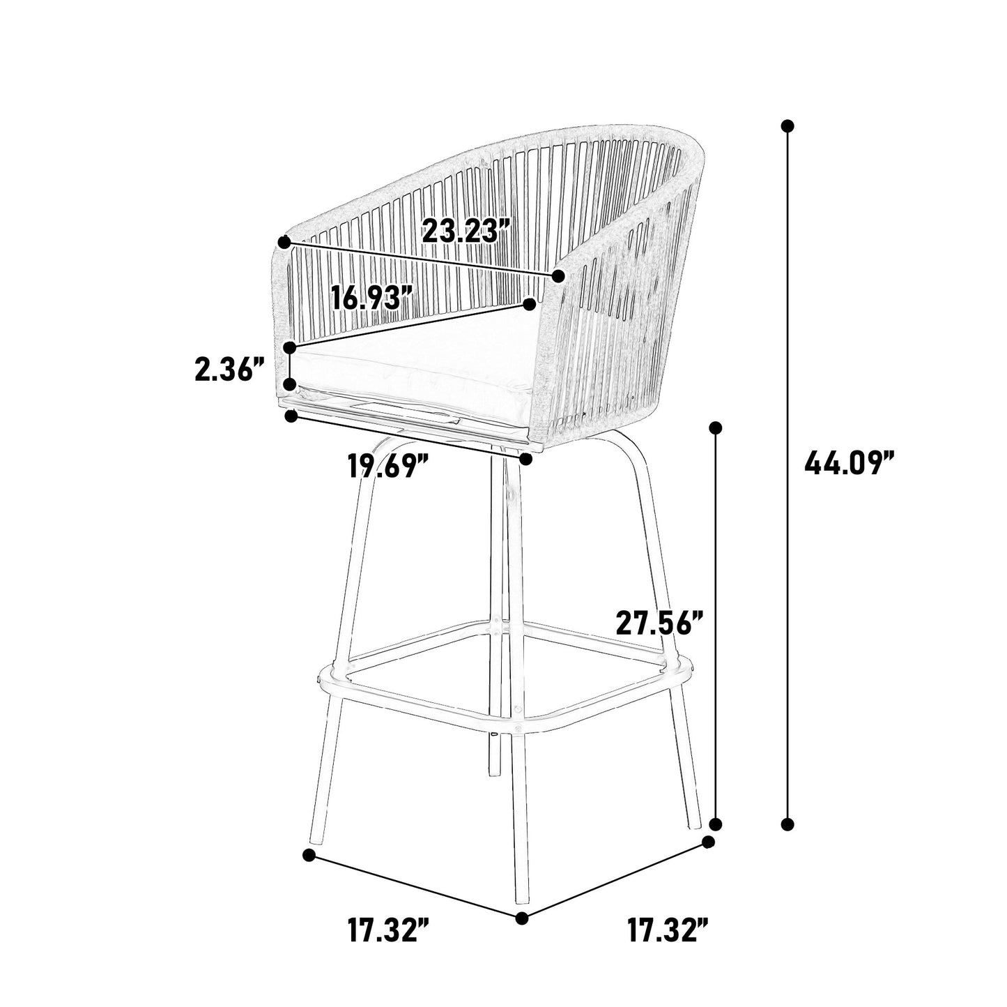 Outdoor Bar Stools Set of 4, 4 - Piece Patio Bar Stools with Armrests, All Weather Rattan Bar Chairs with Backrest, Wicker Bar Stools for Backyard, Garden, Pool, Balcony and Deck - Blue - 1st Choice Furniture Direct