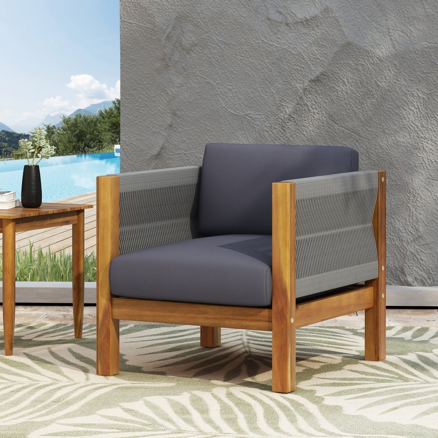 Outdoor Club Chair with Rattan Rope Wave, Dark Grey - 1st Choice Furniture Direct