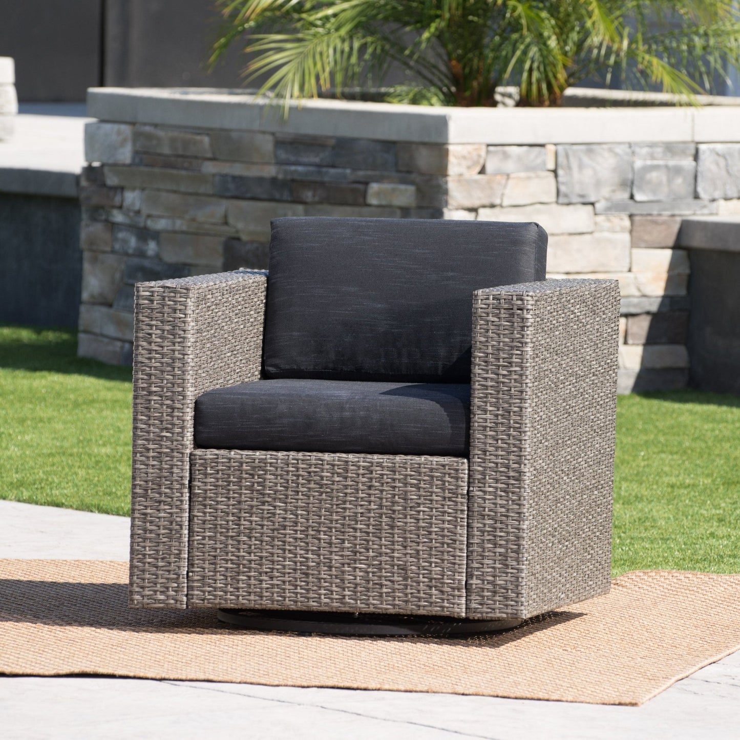PUERTA MP1 Swivel Patio Chair with Cushions (Single, Mix Black / Dark Grey) - 1st Choice Furniture Direct