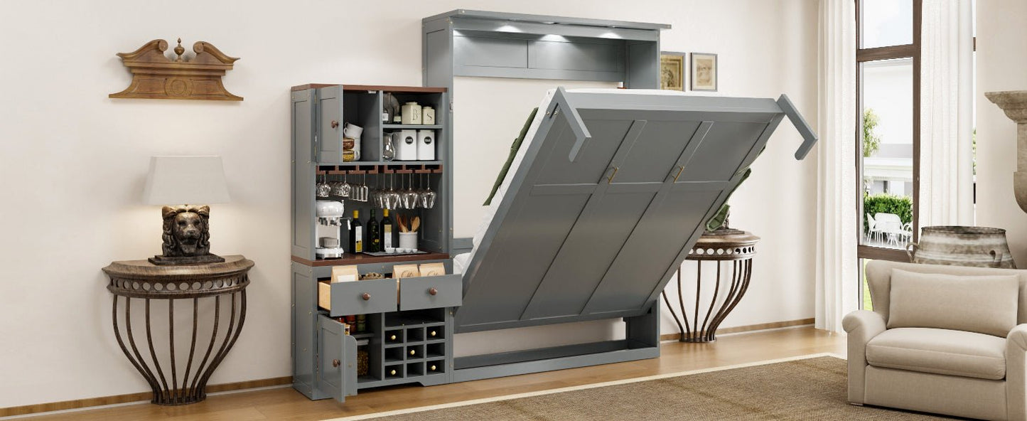 Queen Murphy Bed with Storage, Wine Rack & LED Lights – Modern Wall Bed Cabinet - 1st Choice Furniture Direct