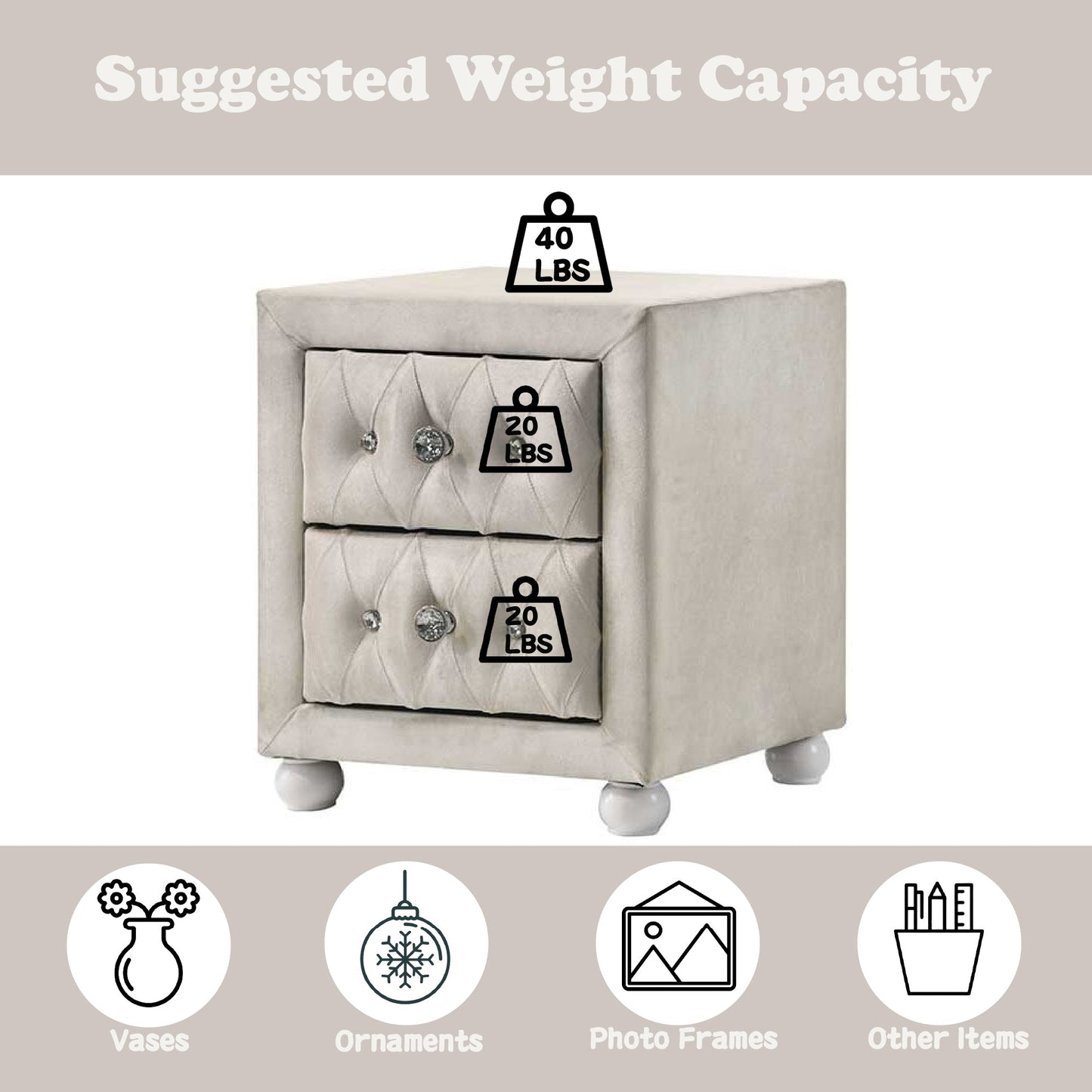 Reggie Beige Fabric Nightstand - 1st Choice Furniture Direct
