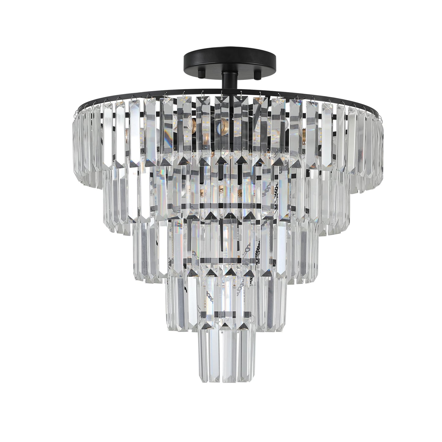 (Same as W1340110374/L5011) 20' Black Crystal Chandelier Ceiling Light, Modern Luxury 10 - Light Flush Mount Light Fixture, Elegant Home Lighting for Living Room, Dining Room, Bedroom (No Bulbs) - 1st Choice Furniture Direct