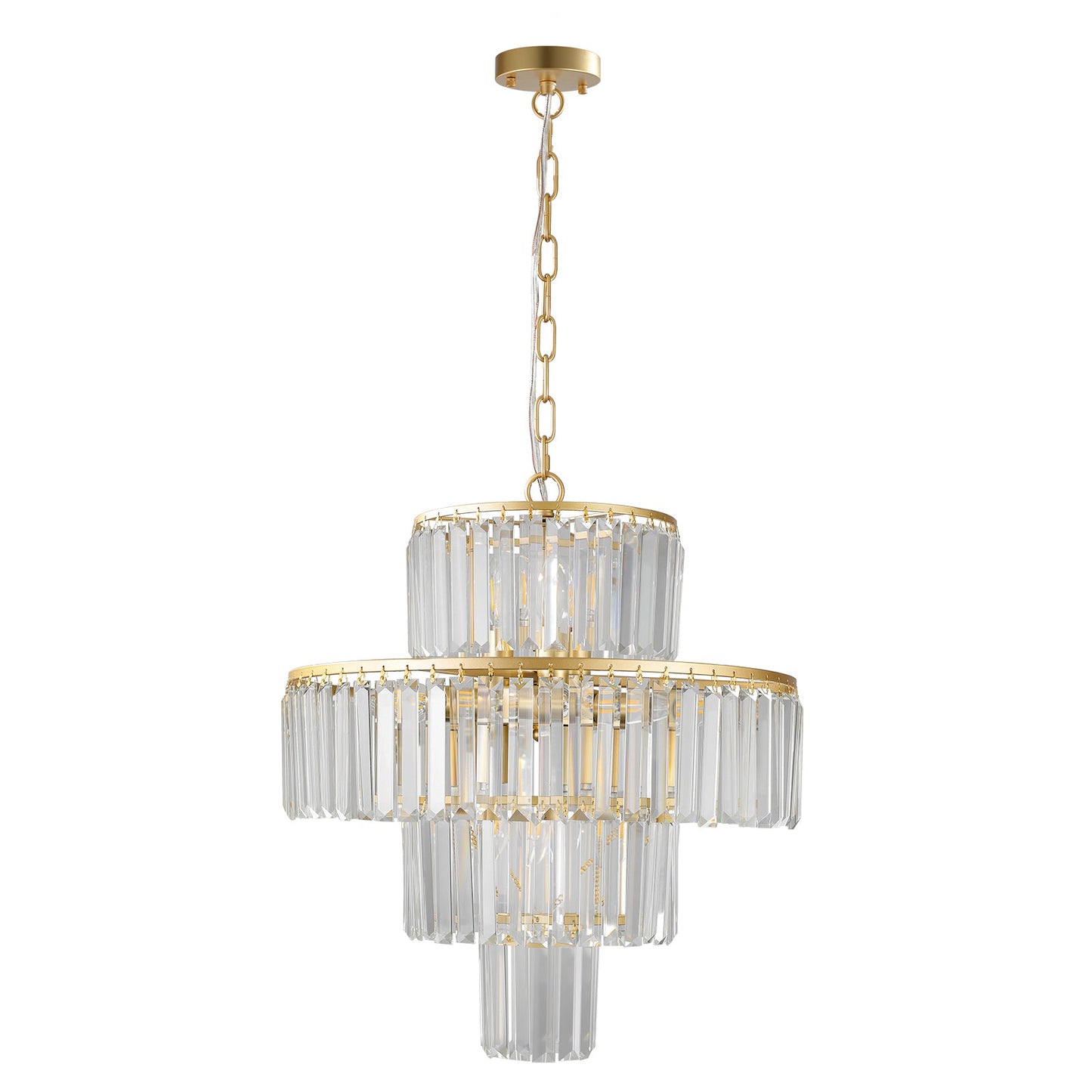 (Same as W1340126461/L5023) 20' Luxury 4 - Tier Crystal Chandelier, 12 - Light Gold Frame Pendant Light, Elegant Ceiling Lighting for Living Room, Dining Room, Bedroom (No Bulbs) - 1st Choice Furniture Direct