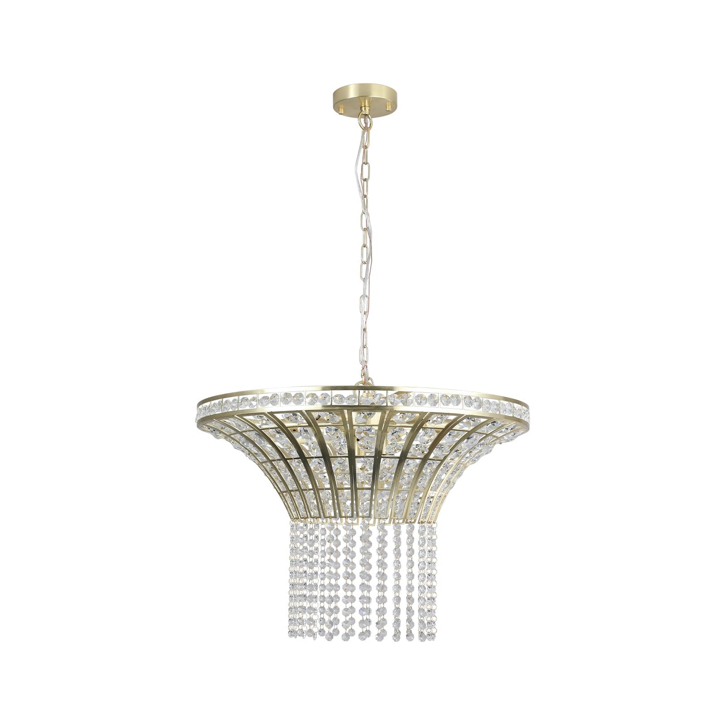 (Same as W1340P189414/L005016 - D600 - P8G) 24' Modern Crystal Round Chandelier with Gold Finish, Elegant Pendant Light with Cascading Beads, for Dining Room, Living Room, or Foyer (No Bulbs) - 1st Choice Furniture Direct