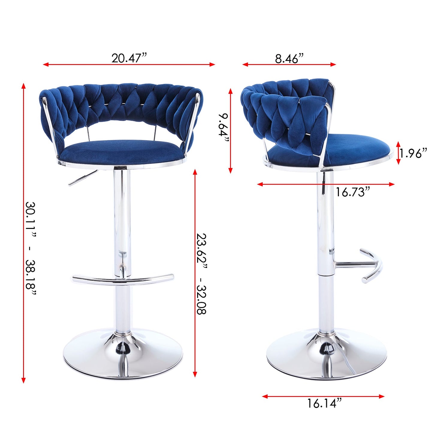 Set of 2 Bar Stools,with Chrome Footrest and Base Swivel Height Adjustable Mechanical Lifting Velvet + Chrome Leg Simple Bar Stool - BLUE - 1st Choice Furniture Direct