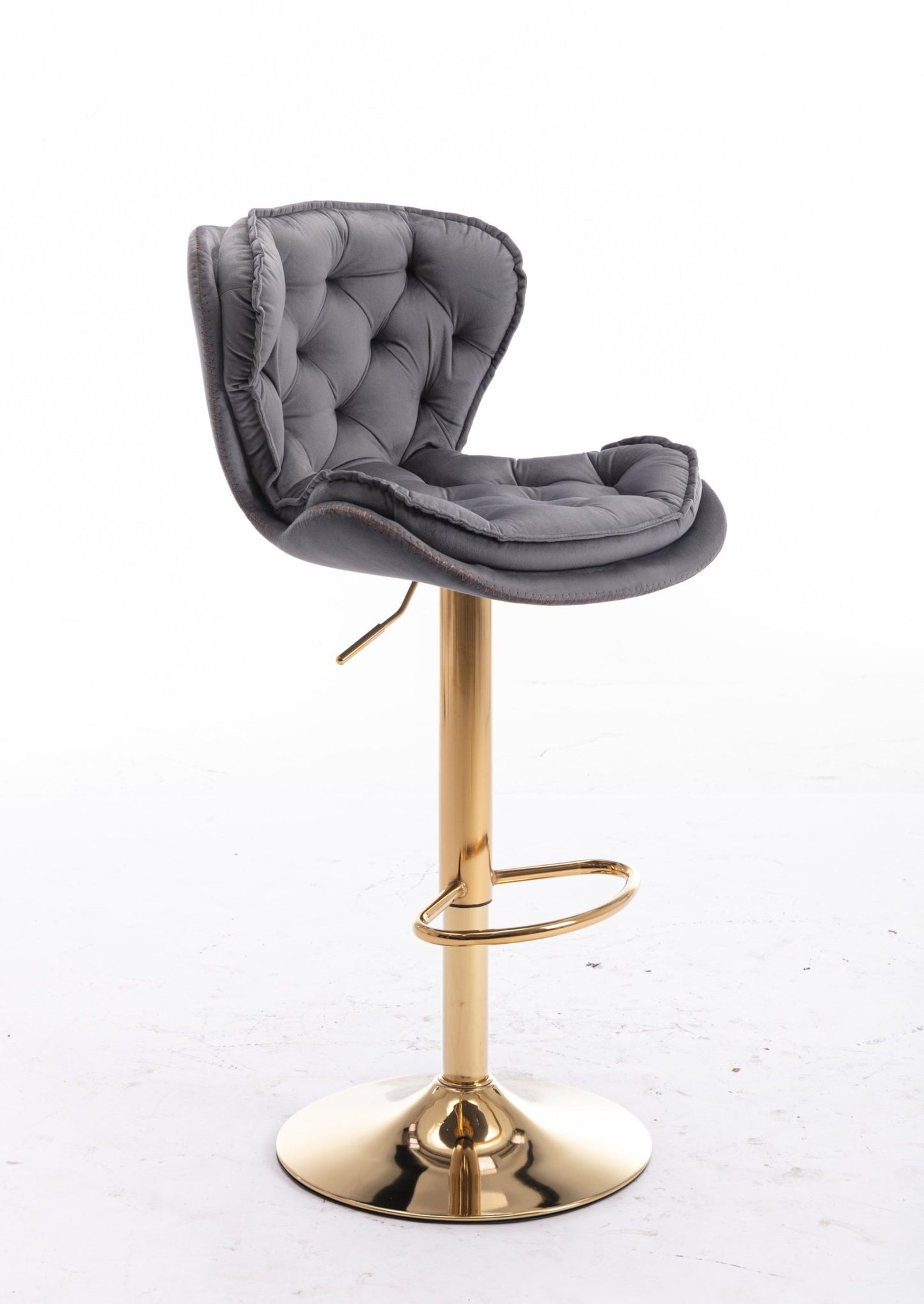 Set of 2 Bar Stools,with Chrome Footrest and Base Swivel Height Adjustable Mechanical Lifting Velvet + Golden Leg Simple Bar Stool - gray - 1st Choice Furniture Direct