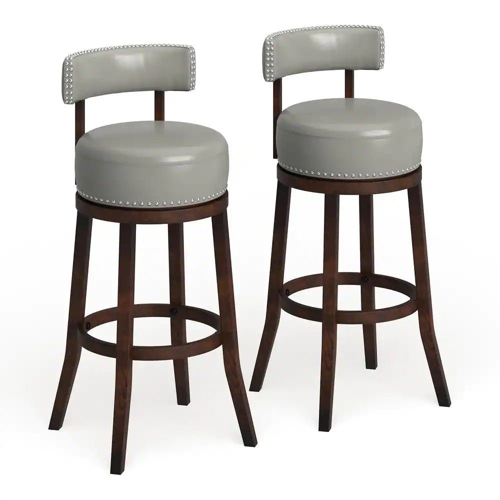 Sherly Set of 2 Bar stool 30' Swivel Stool Dark Oak Solid wood Dark Gray Leatherette Chairs Dining Room - 1st Choice Furniture Direct
