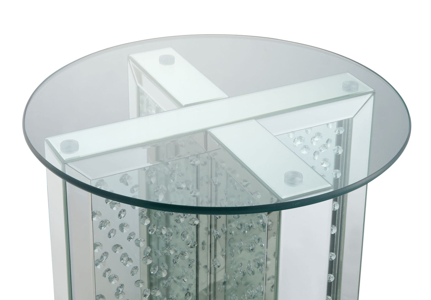 Silver Mirrored End Table with Faux Crystal Inlay & Glass Top - 1st Choice Furniture Direct