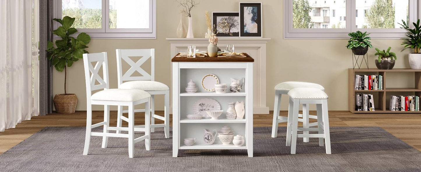 TOPMAX Rustic Farmhouse Dining Room Wooden Bar Table Set with Stools and Chairs, White, Rubberwood and MDF - 1st Choice Furniture Direct