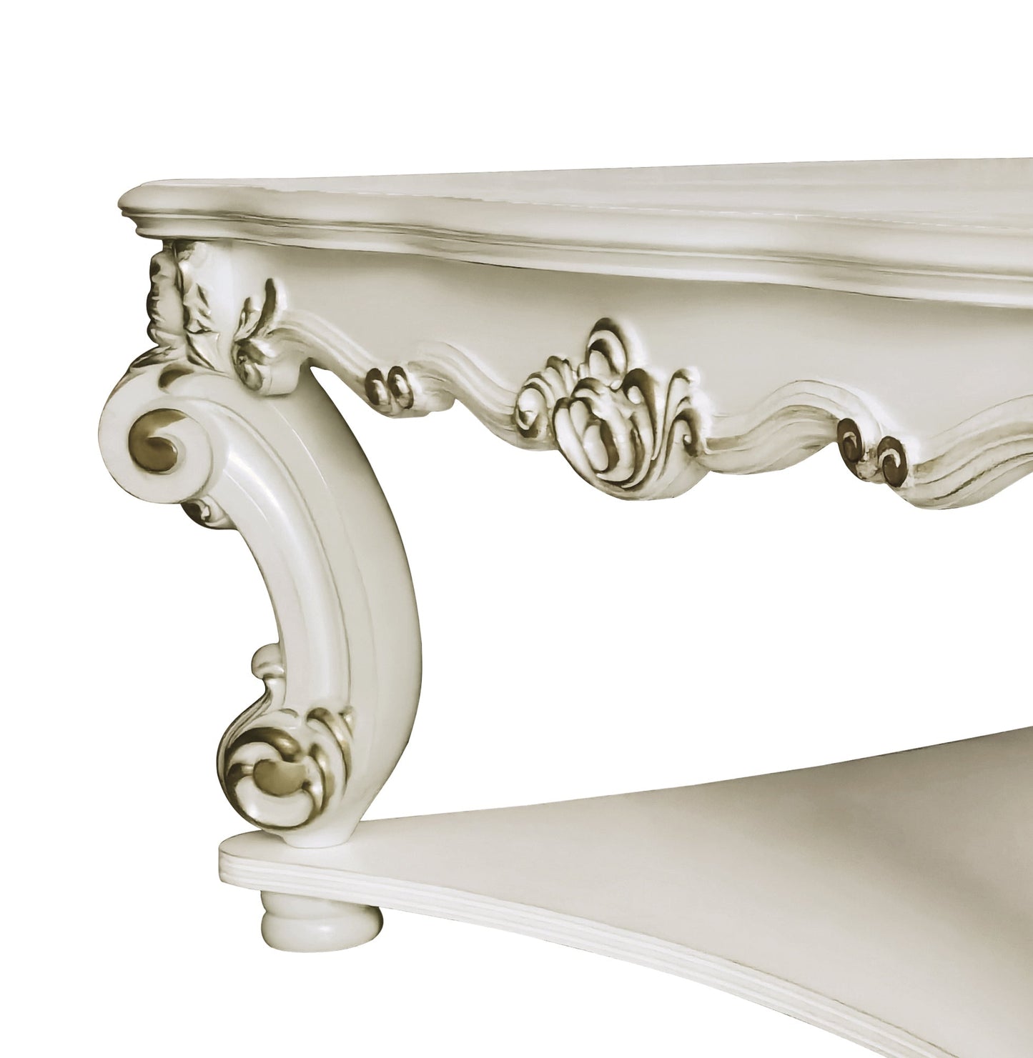 Transitional Off White Square Coffee Table with Scrolled Legs - 1st Choice Furniture Direct