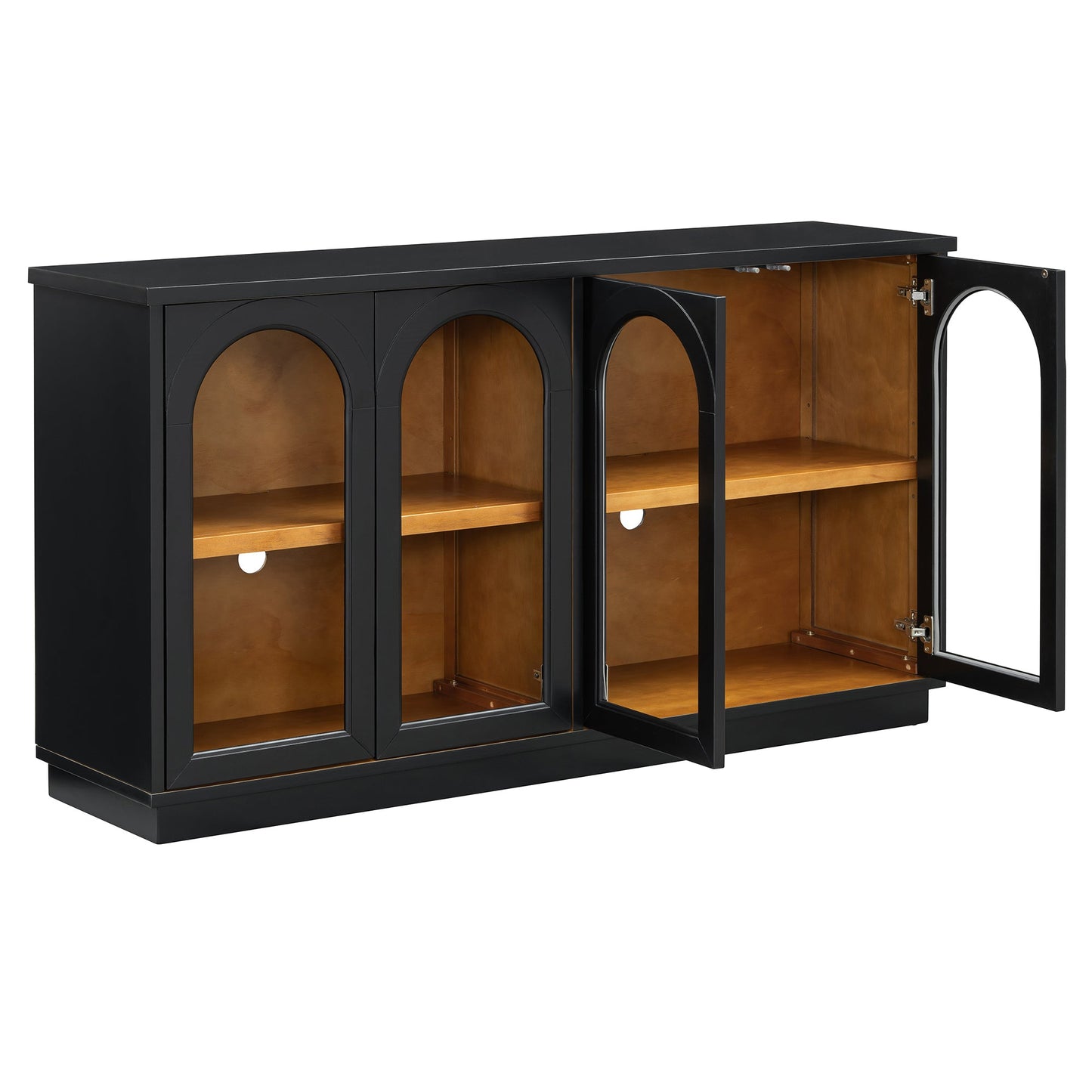 TREXM 4 - Door Large Storage Buffet Cabinet with Glass Doors, Arched Cabinet with Adjustable Shelves for Kitchen, Dining Room and Living Room (Black) - 1st Choice Furniture Direct