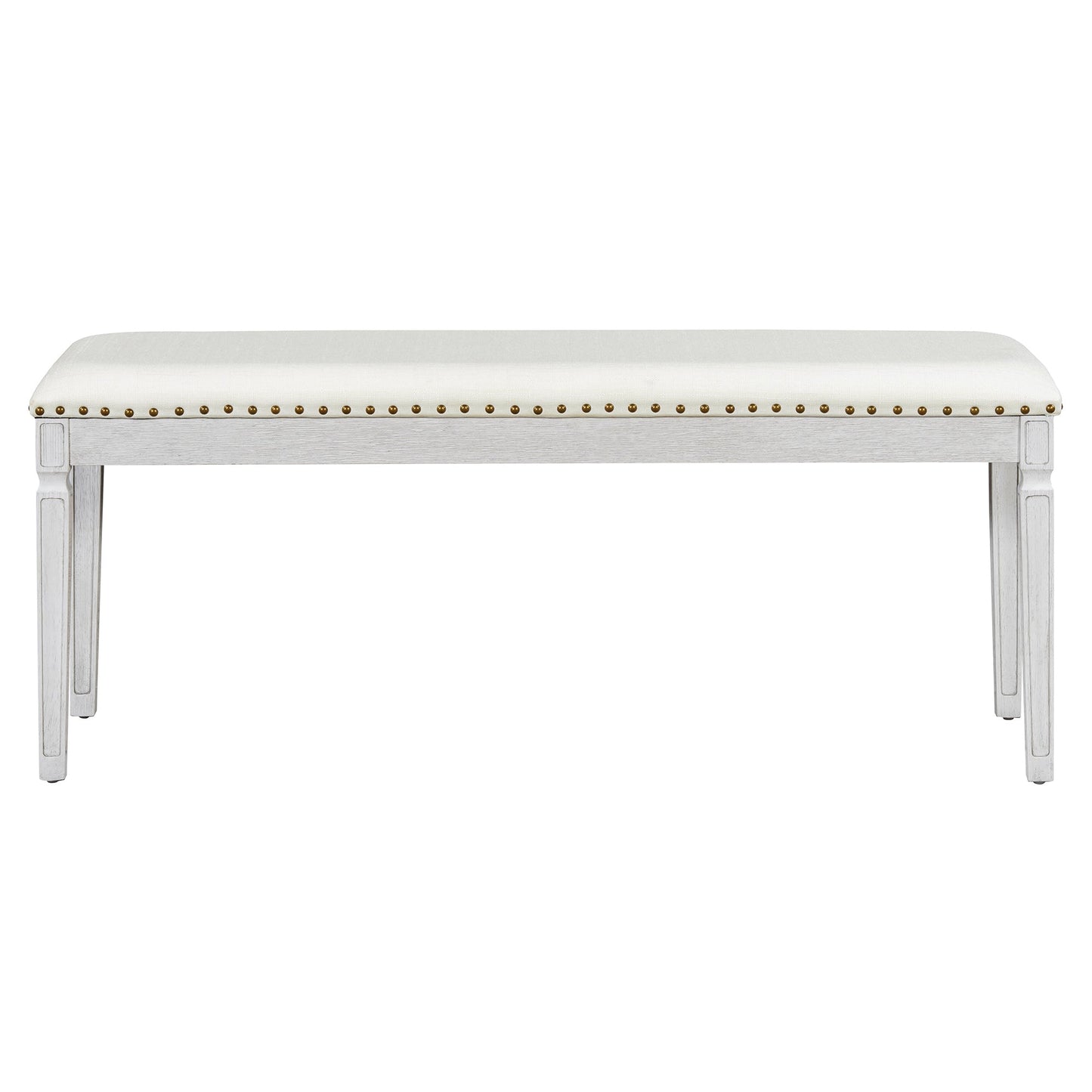 TREXM Vintage Extendable Dining Table Set for 6 with 4 Chairs & Bench, 59 to 72 - Inch Rustic Farmhouse Kitchen Table Set with Distressed Finish and Retro Carved Legs (Washed White) - 1st Choice Furniture Direct