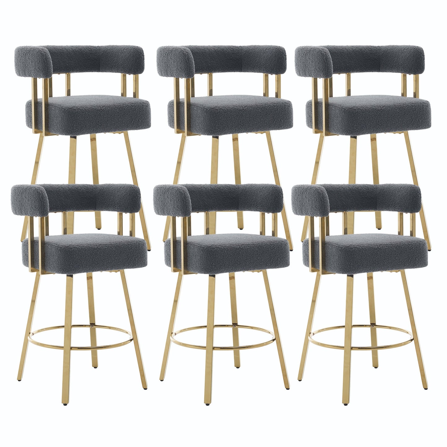 TS Modern Decorative Chair, Gray Teddy Fleece Upholstered Metal Foot Bar Side Chair with Gold Legs, 2PC Set for Living Room, Dressing Area, Office - 1st Choice Furniture Direct