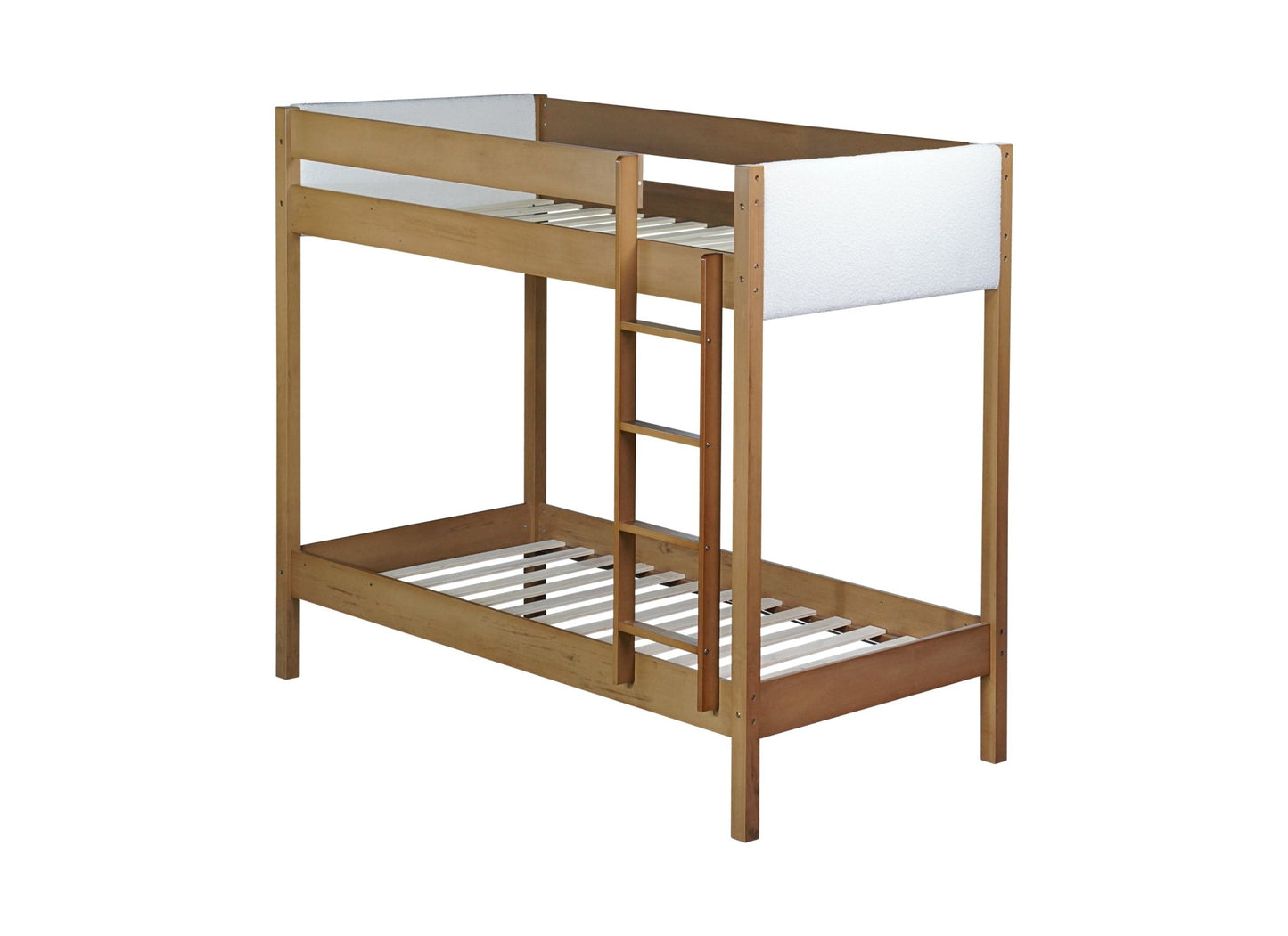Twin Over Twin Bunk Bed with Boucle Upholstered Headboard and Footboard,Ladder, Safety Guardrails,Rubber Wooden Bunk Bed,Natural - 1st Choice Furniture Direct