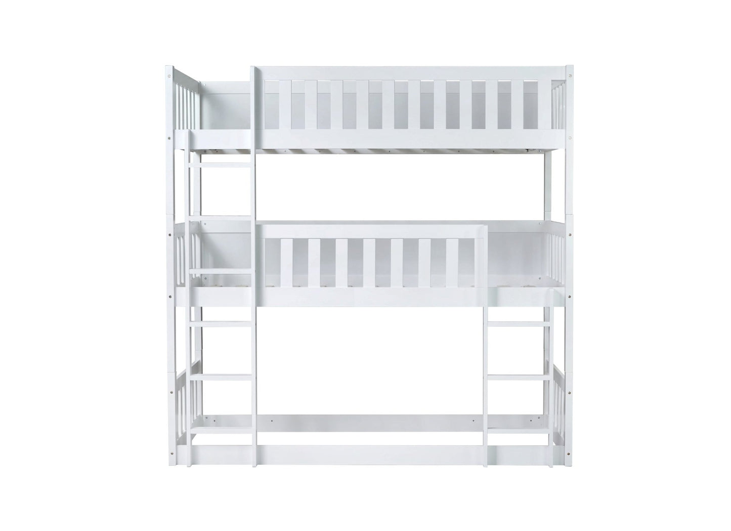 Twin Size Triple Rubber Wood Bunk Bed, with Ladders, Guardrails Detachable Bunk Bed, Twin over Twin over Twin,White - 1st Choice Furniture Direct