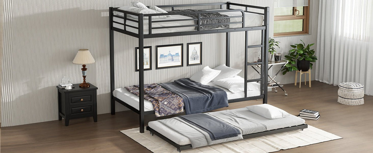 Twin XL over Twin XL Metal Bunk Bed with Twin Size Trundle, Black - 1st Choice Furniture Direct