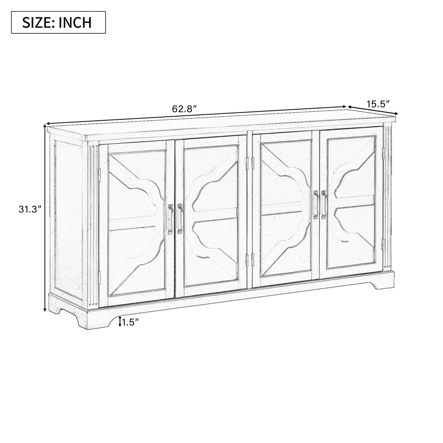 U_STYLE American Country Style Wooden Sideboard with Pine Doors and Legs, 4 Metal Handles, for Hallway Entryway Living Room Dining Room - 1st Choice Furniture Direct