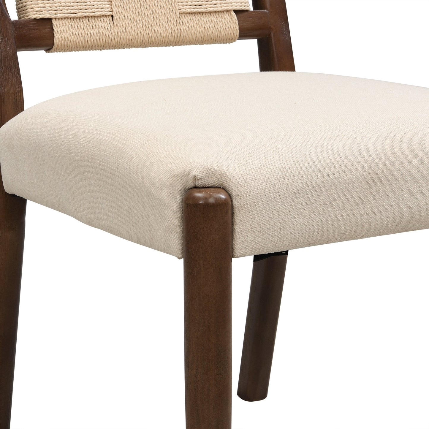 Upholstered dining chair with woven rope backrest Set of 2 - walnut+Beige - 1st Choice Furniture Direct