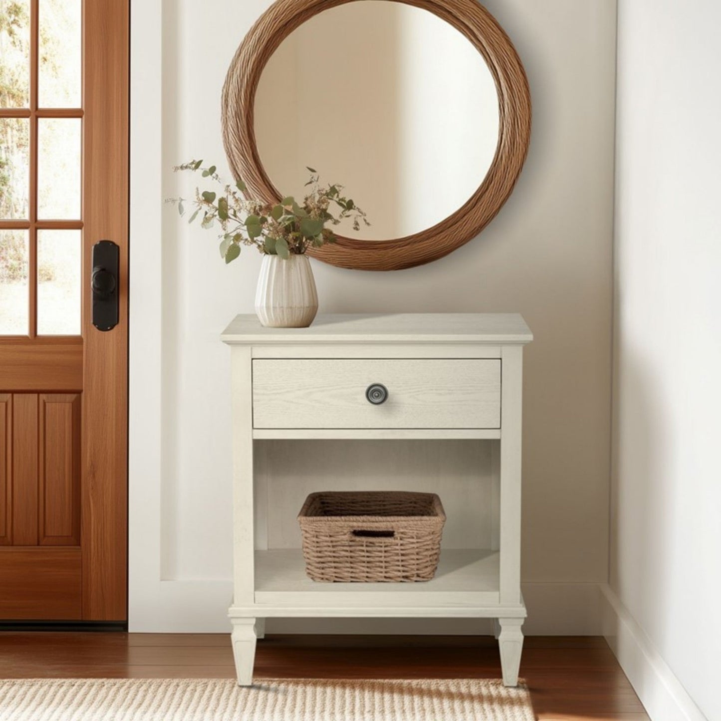 Victoria Nightstand Antique Cream with Open Storage and Solid Wood Legs - 1st Choice Furniture Direct
