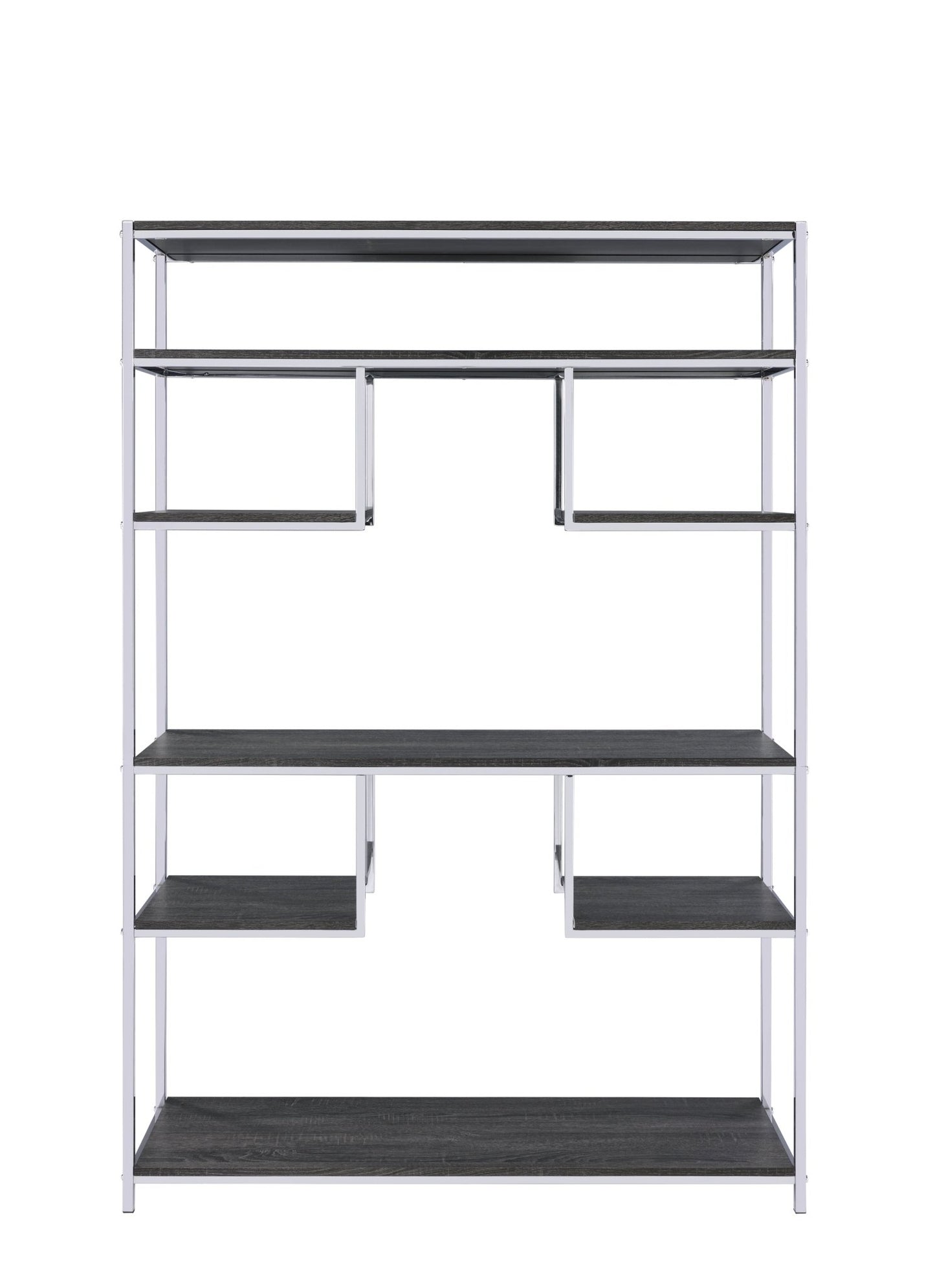 Vonara Rustic Gray Oak & Chrome Finish Bookshelf - 1st Choice Furniture Direct