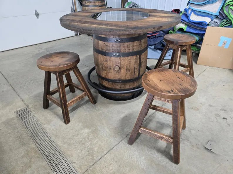 Whiskey Barrel Pub Table Set with Swivel Stools | Rustic Home Bar Furniture (48” & 54”) - 1st Choice Furniture Direct