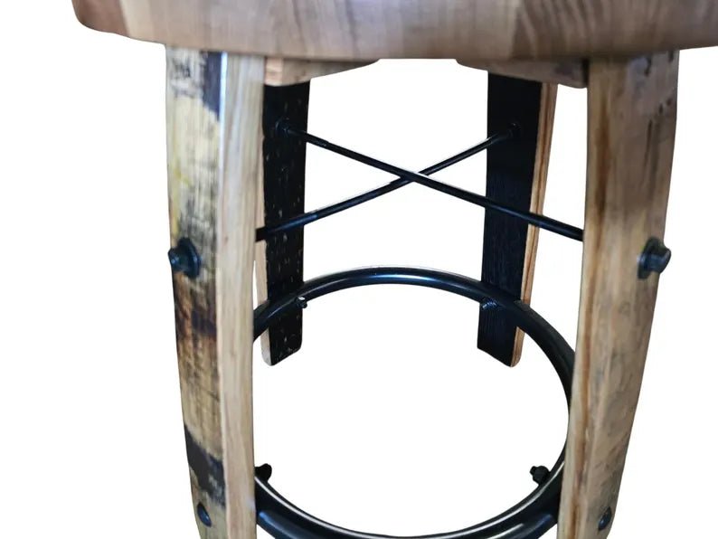 Whiskey Barrel Stave Bar Stool – Swivel Rustic Stool with Leather Cushion & Back - 1st Choice Furniture Direct