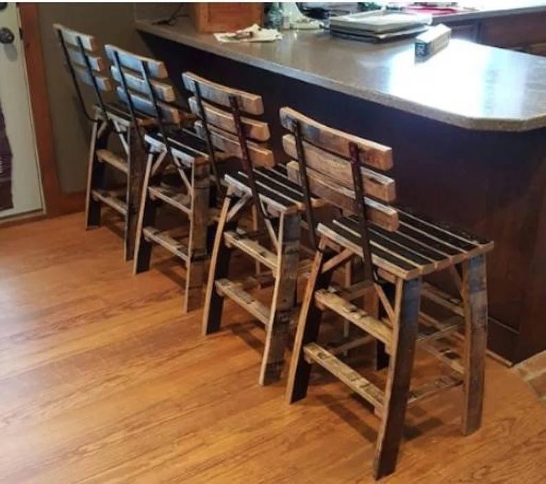 Whiskey Barrel Stave Bar Stools | Heavy Duty Rustic Bar Stools (24” & 30”) - 1st Choice Furniture Direct