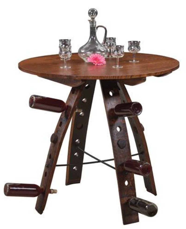 Whiskey Barrel Stave Bar Table with Swivel Top – Rustic Wine Storage Table - 1st Choice Furniture Direct