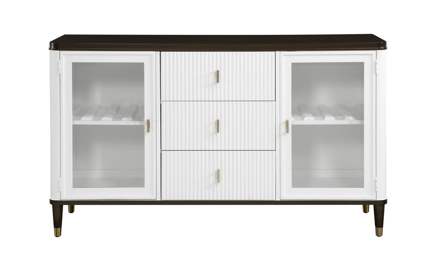 White & Brown Dining Server with Glass Doors - 1st Choice Furniture Direct