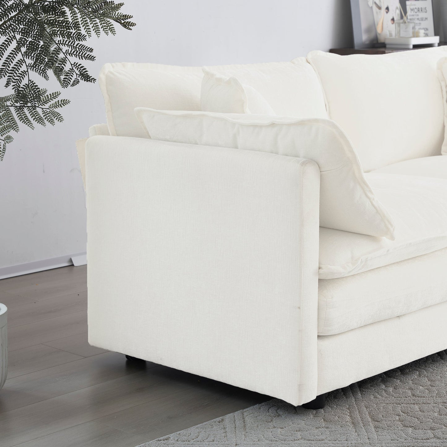 White Modular Sectional Sofa – 4 Seat Chenille U - Shaped Couch - 1st Choice Furniture Direct