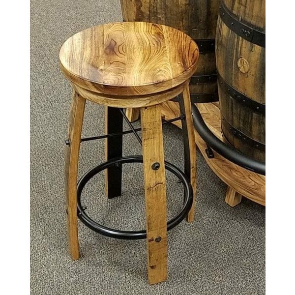 WILLIAM Sheppee USA Bar Stool Burnt Hickory / Counter Height 26 Inch William Sheepee Shooter's Swivel Leathered Whiskey Barrel Bar Stool - SHO031